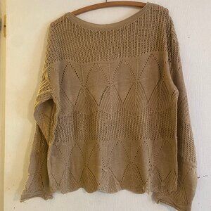 Women's Boat Neck Knit Sweater Size XL Tan NIP See Through